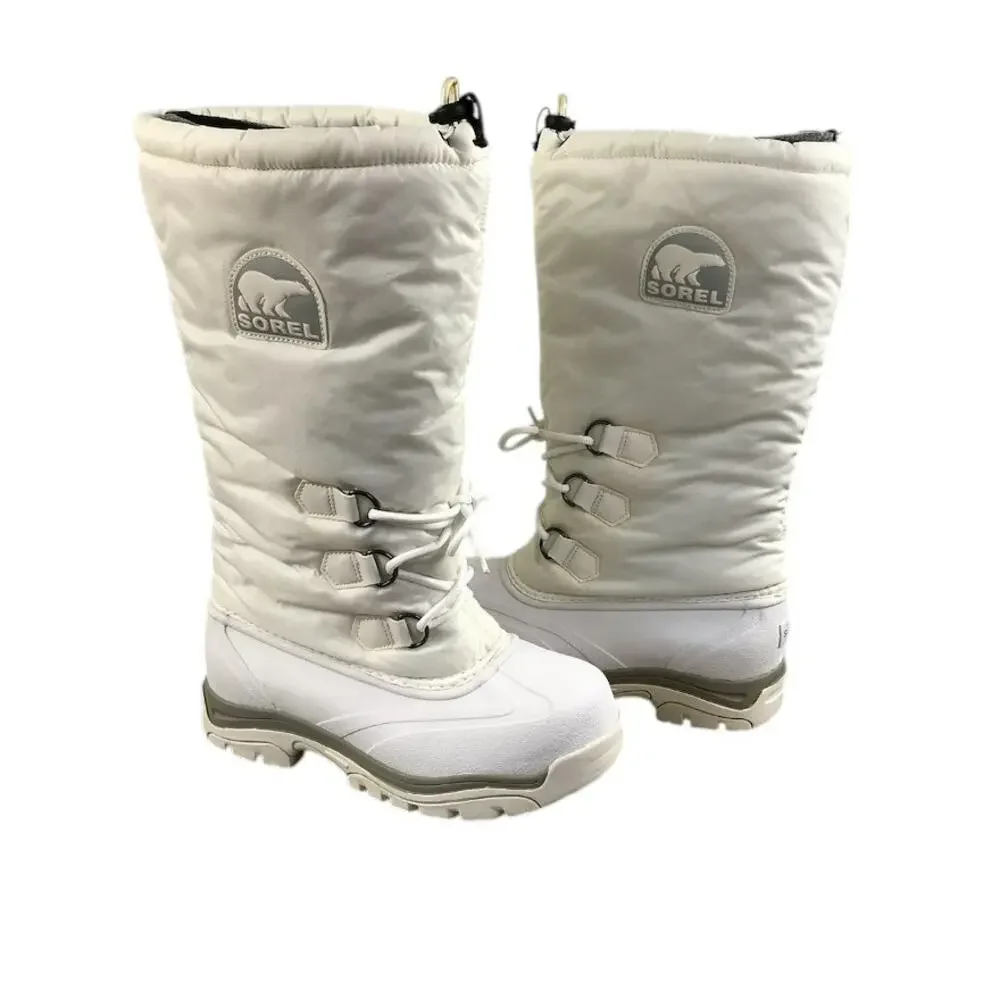 SOREL Snowlion Insulated Knee High Winter Boots Sz 9 White Cozy Stylish Durable